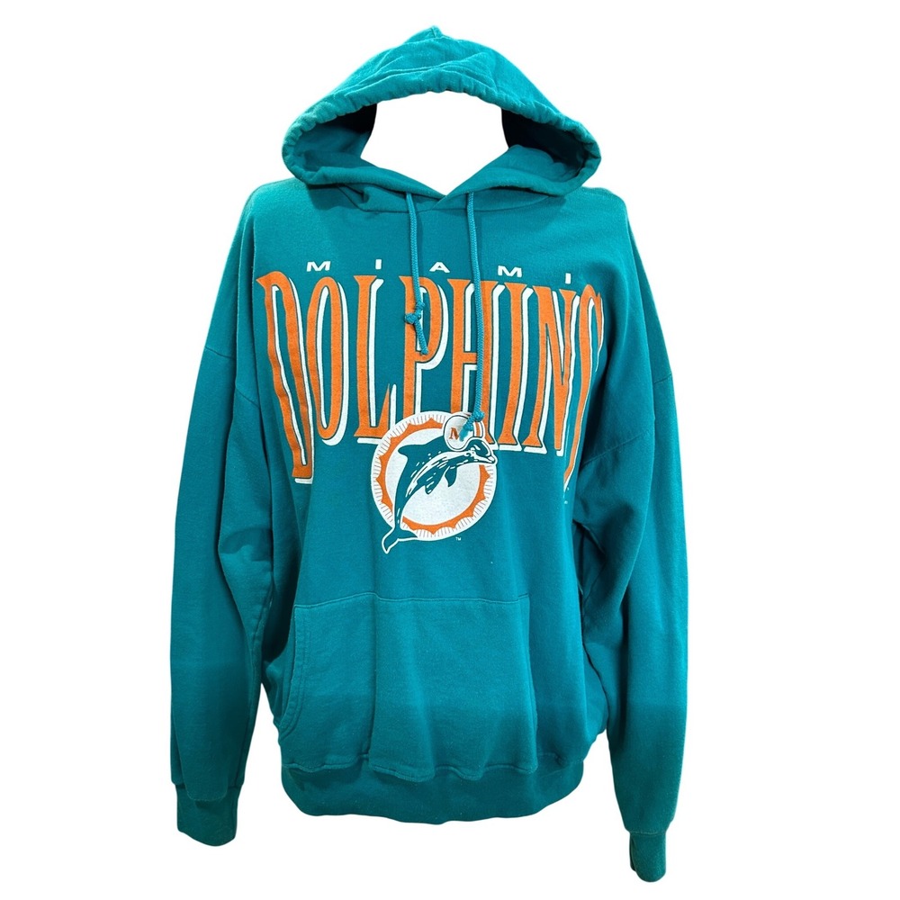 Vintage Miami Dolphins True Fan Hoodie Mens XXL Teal NFL Pullover Sweatshirt
